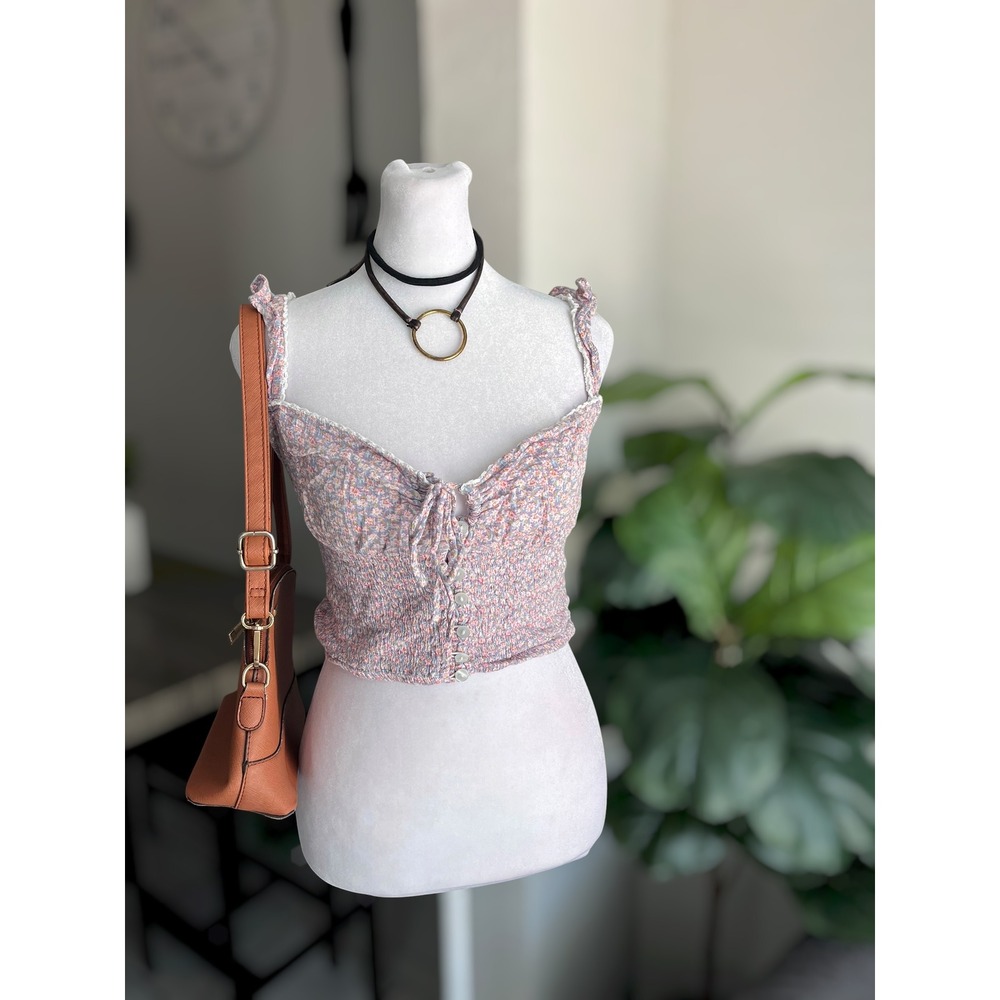 Sim & Sam Floral Ditsy Print Smocked Crop Top Size L